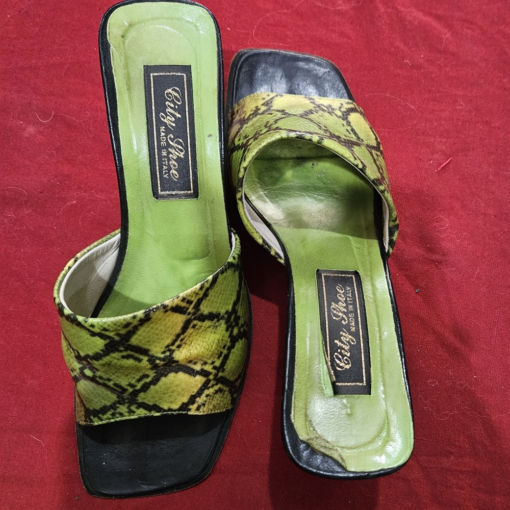 Green Snakeskin 100% Leather Made in Italy Sandals